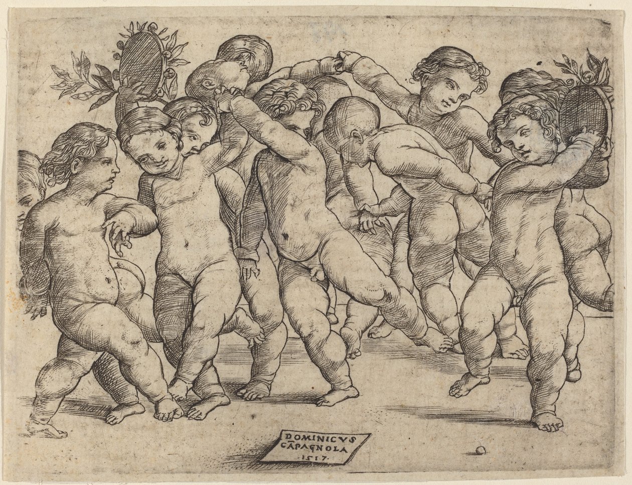 Doze crianças dançando de Domenico Campagnola