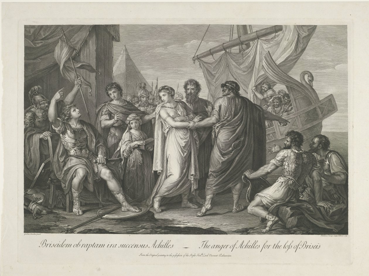 Aquiles vaia sobre verlies van Briseïs A raiva de Aquiles pela perda de Briseis (título no objeto) de Domenico Cunego