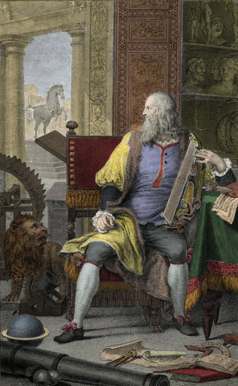Representação do pintor, escultor Leonard de Vinci (Leonardo da Vinci) (1452-1519) na sua oficina Etching de Domenico Cunego (1726-1803) de Domenico Cunego