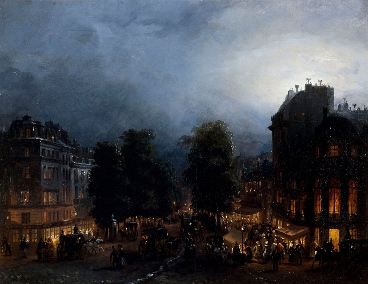 Boulevard des Italiens na noite, ca 1835. de Domenico Ferri