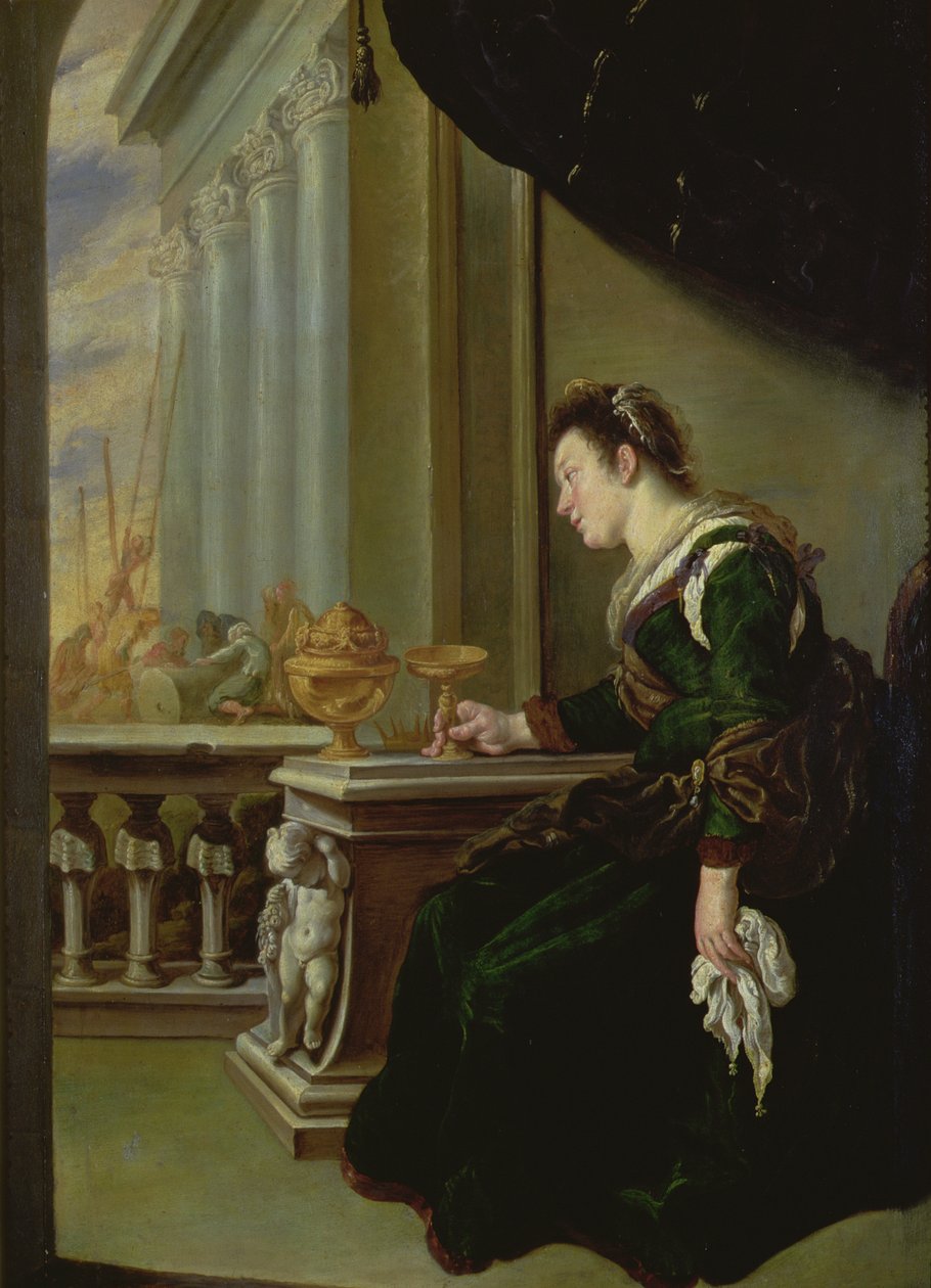 Artemísia lamentando Mausolo (painel) de Domenico Fetti or Feti