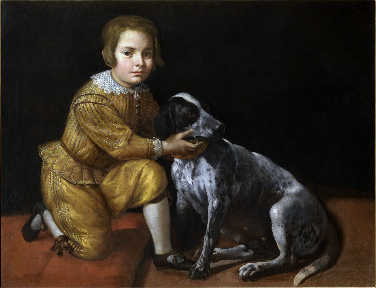 Retrato de um menino com um cachorro. de Domenico Fiasella