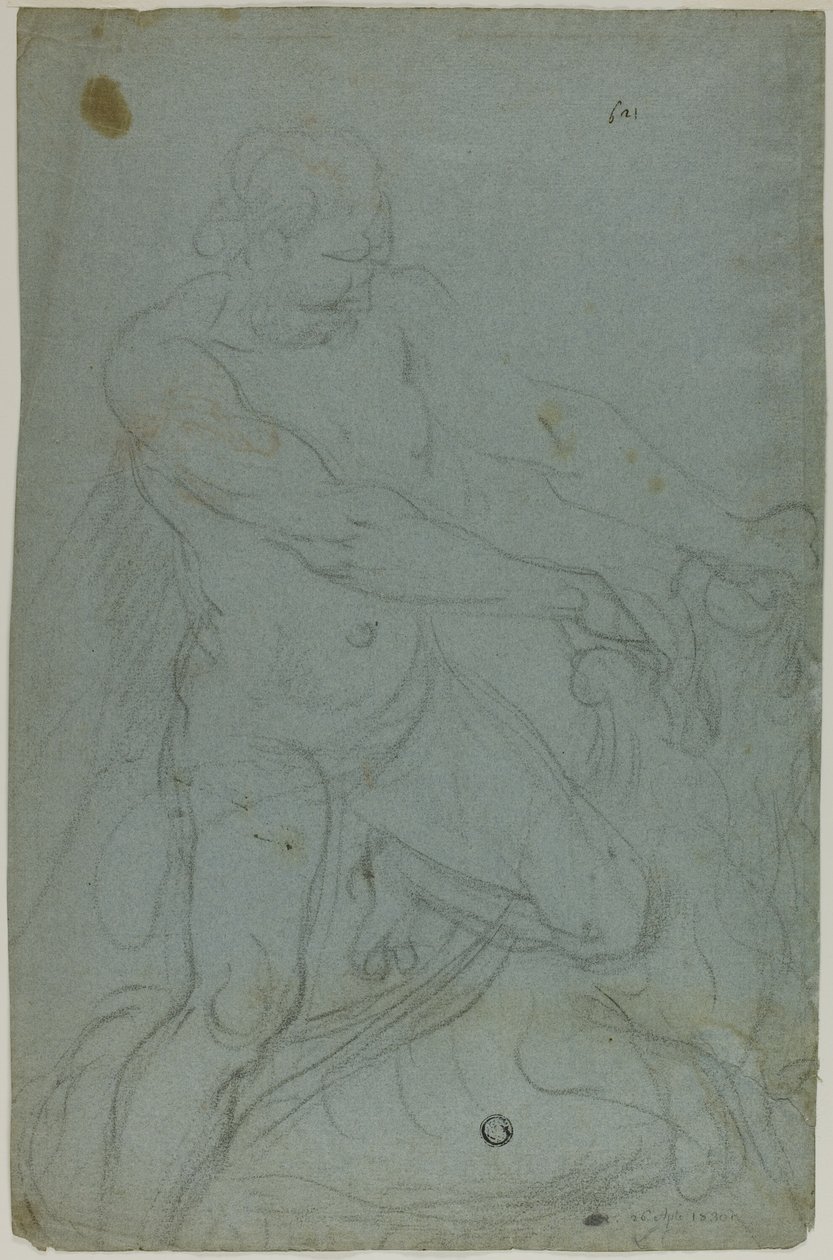 Sansão e o Leão (reto); Virgem Maria com o braço direito estendido (verso) de Domenico Fiasella