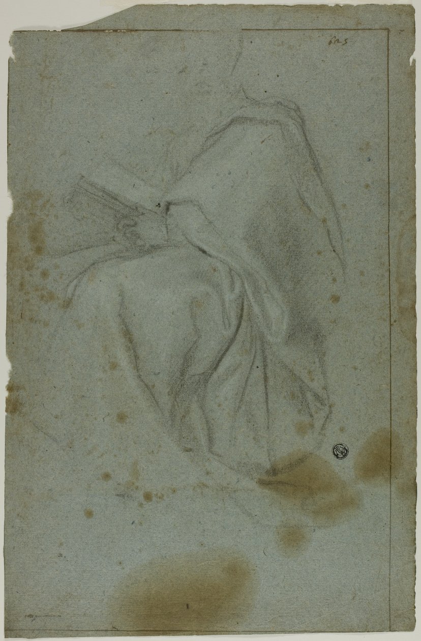 Figura Masculina Drapejada Sentado com Livro (reto); Duas Mulheres Sentadas com Desenho da Mão Esquerda (verso) de Domenico Fiasella