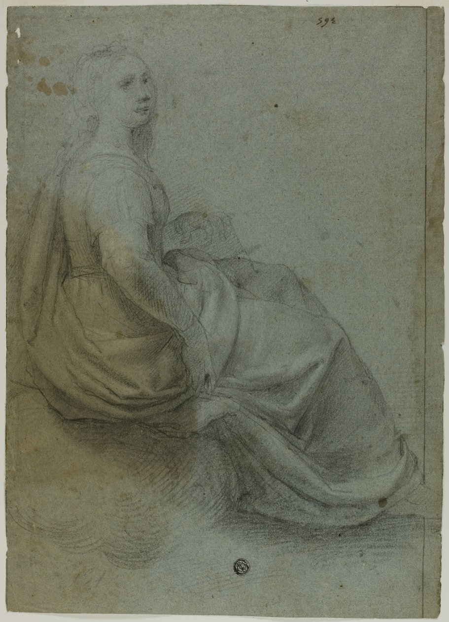 Mulher sentada de perfil, à direita de Domenico Fiasella