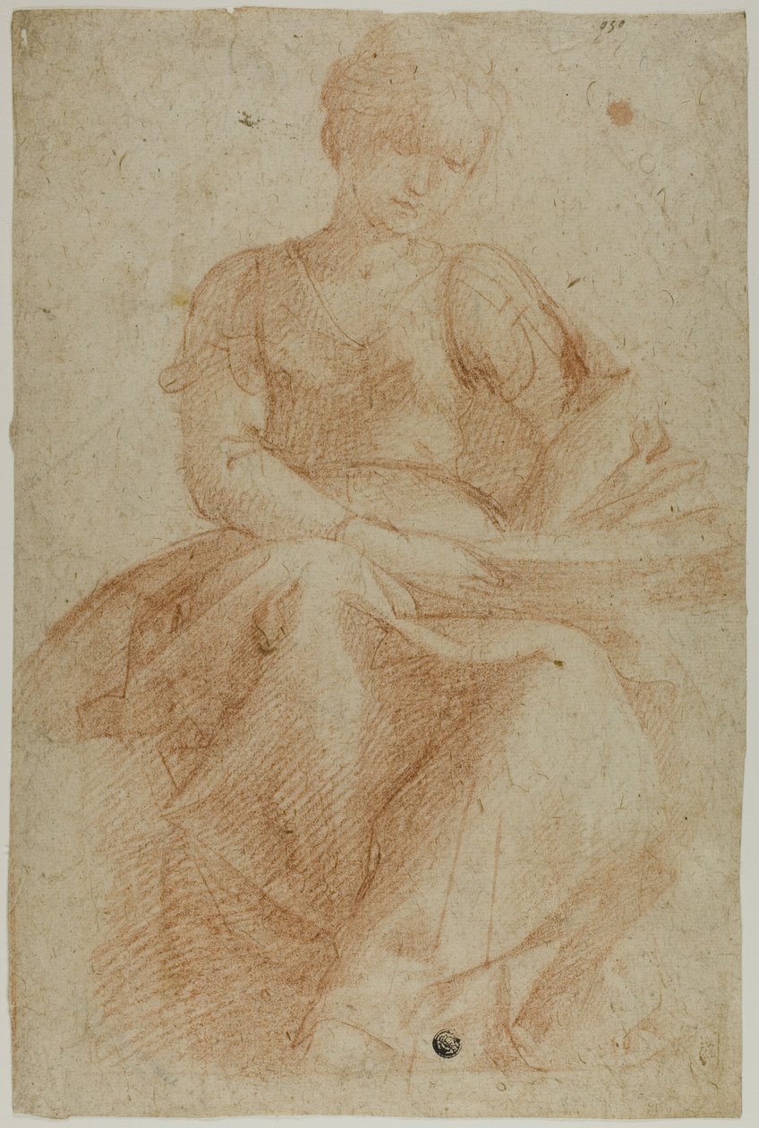 Mulher sentada com livro de Domenico Fiasella