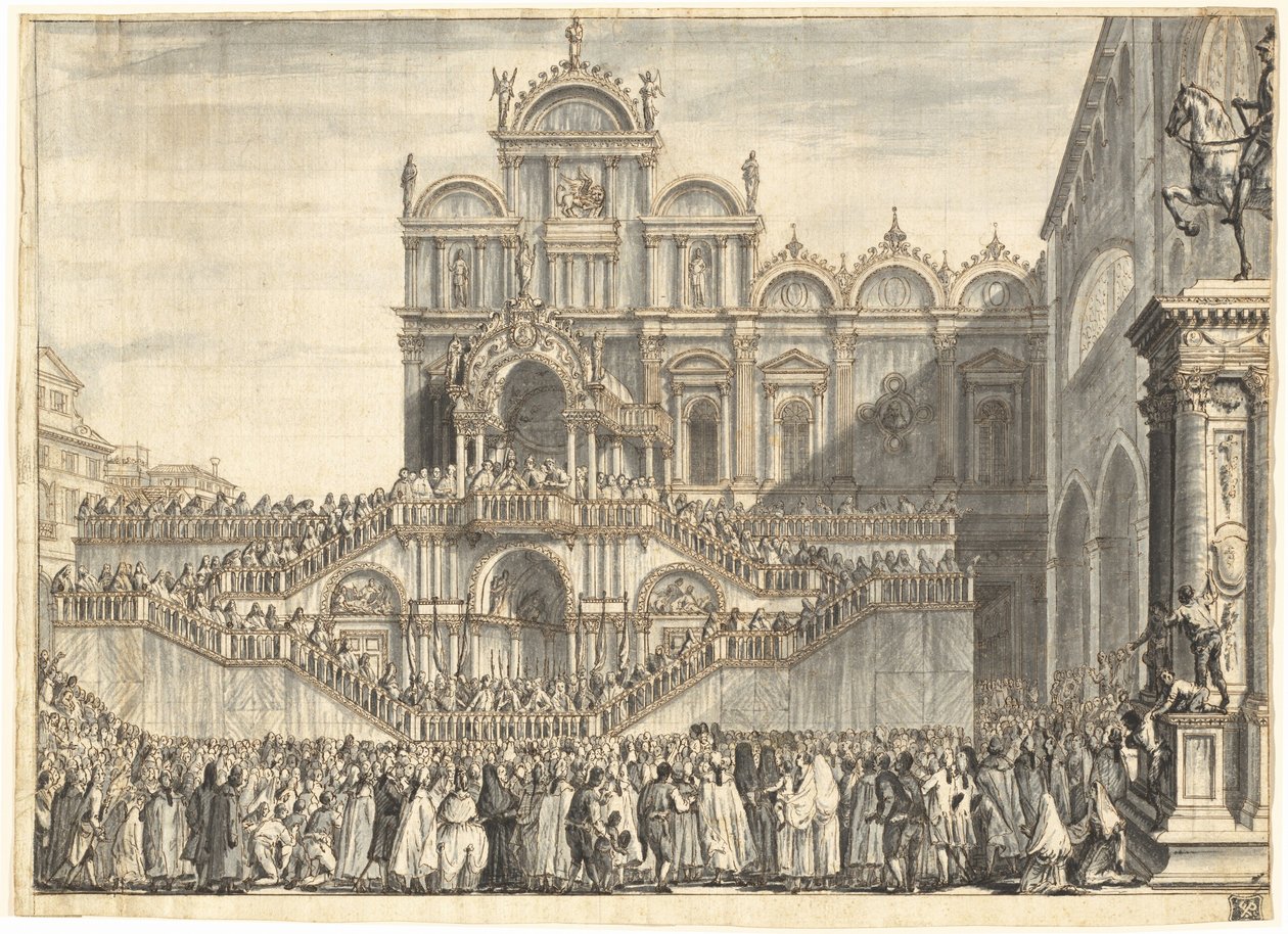 Campo San Zanipolo decorado para a visita de Pio VI de Domenico Fossati