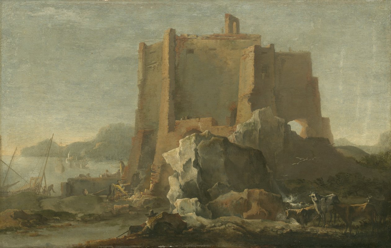 Paisagem com pedra e fortaleza, c.1640-50 de Domenico Gargiulo