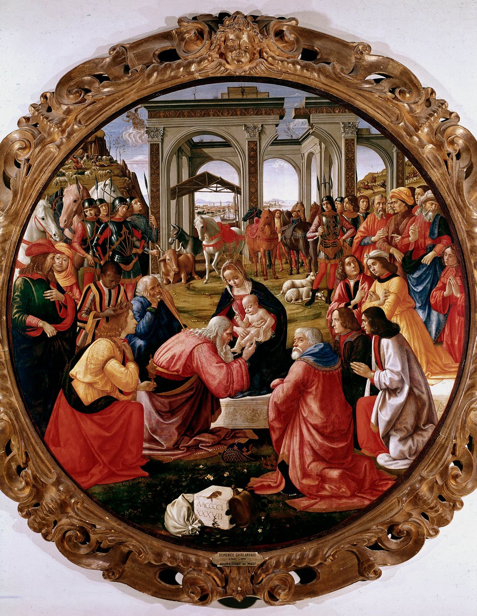 Adoração da Pintura Magi por Domenico Ghirlandaio (Domenico Bigordi) (1449-1494) 1487 Diam. 171 cm Florença, Galleria degli Uffizi (escritórios) de Domenico Ghirlandaio