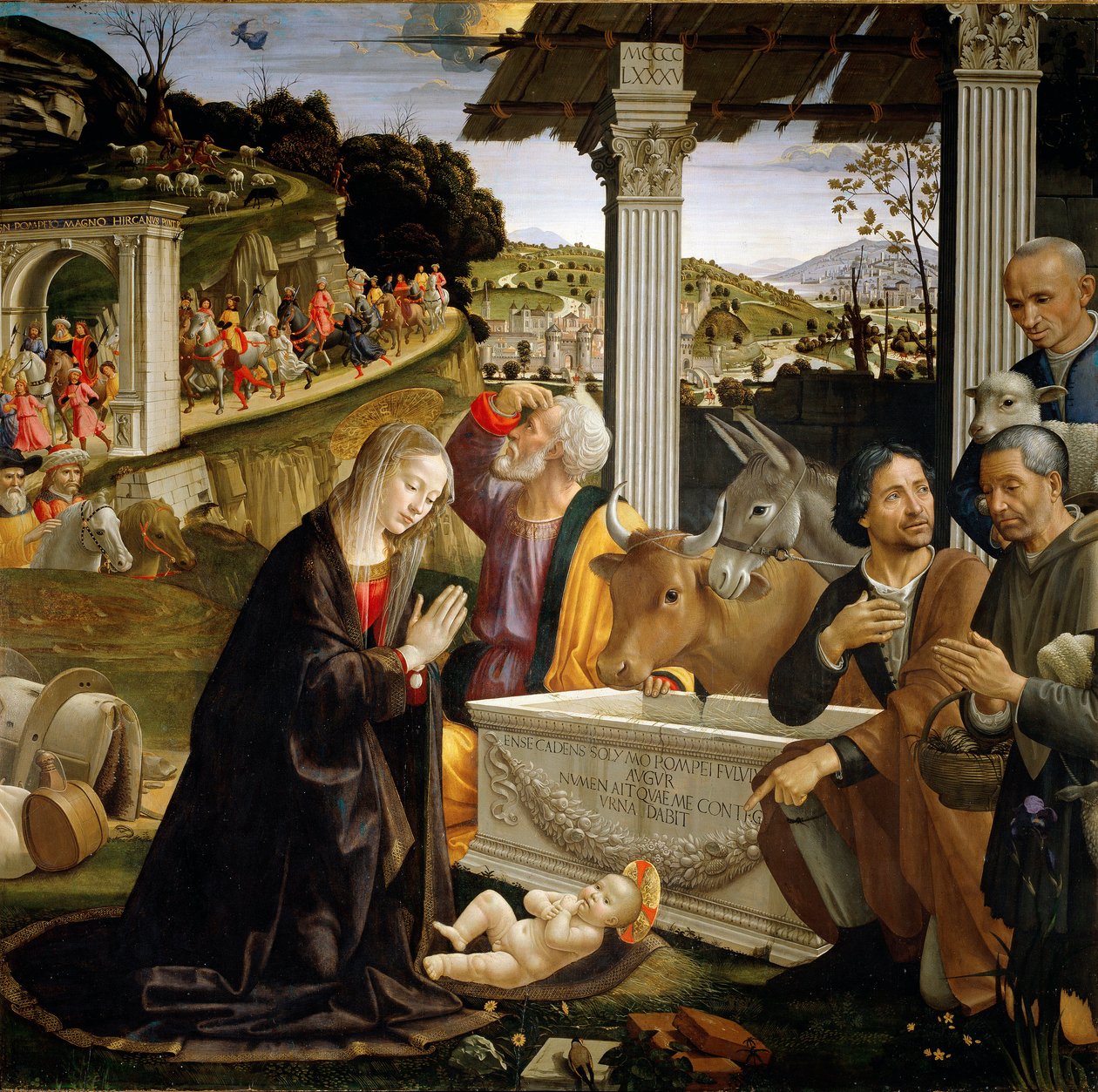 Adoração dos Pastores Pintura de Domenico Ghirlandaio (1449-1494) 1483-1485 Sol. 167x167 cm Capella Sassetti, Santa Trinita, Florença de Domenico Ghirlandaio
