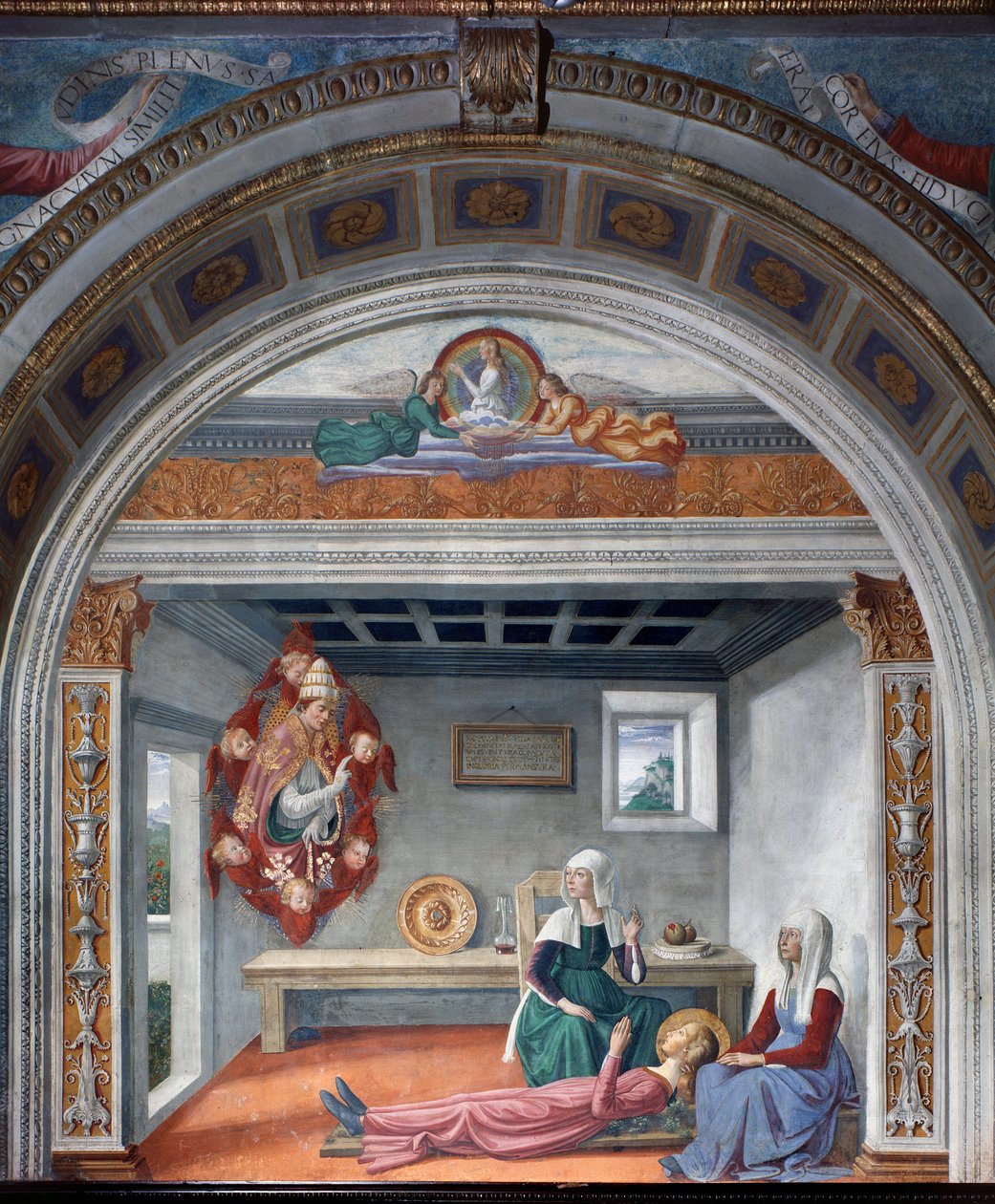 Anúncio da Morte a Santa Fina por São Gregório o Grande - Fresco de Domenico Ghirlandaio