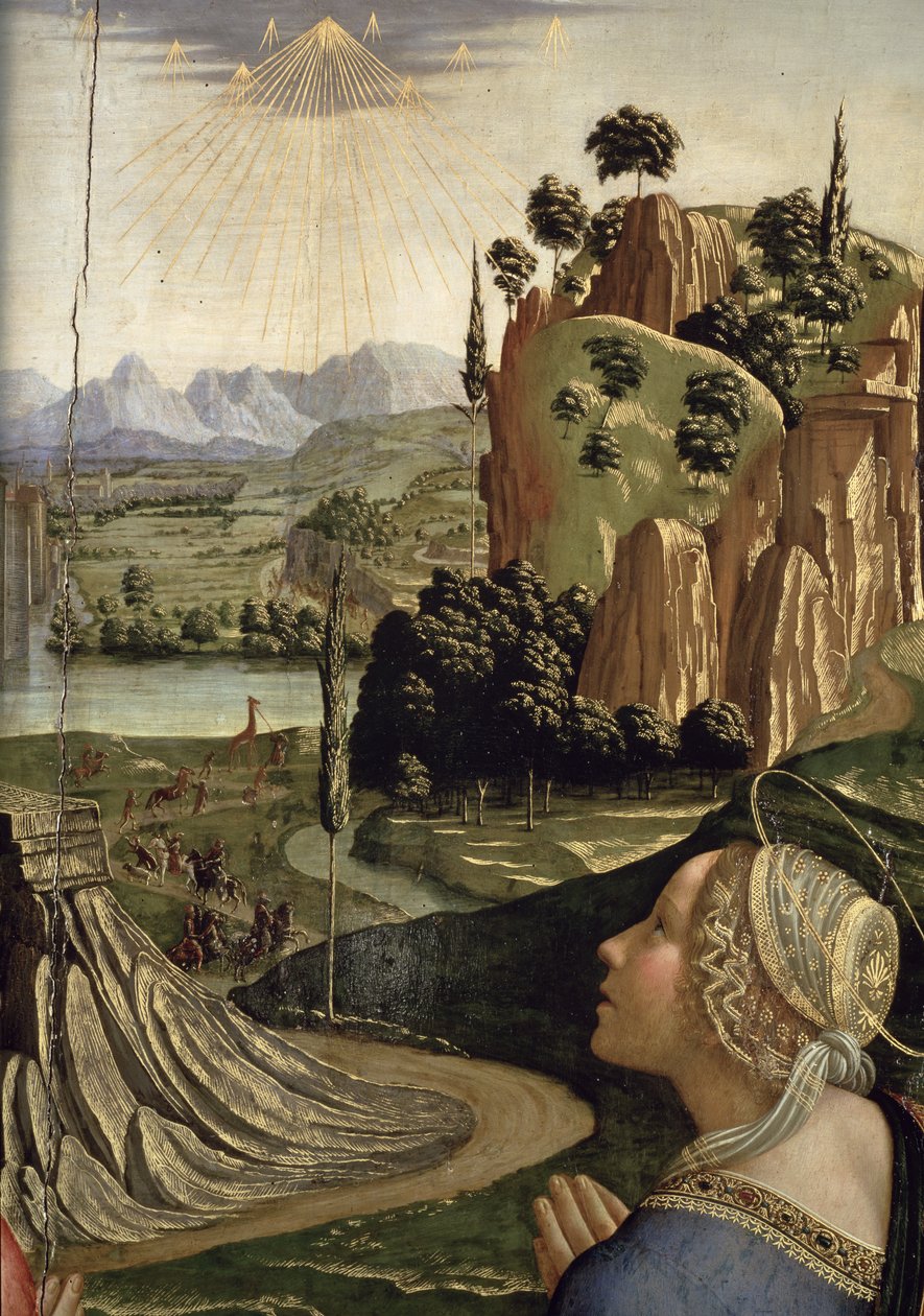 Cristo em glória com santos, detalhe da paisagem, detalhe do painel 1492 de 85137 de Domenico Ghirlandaio