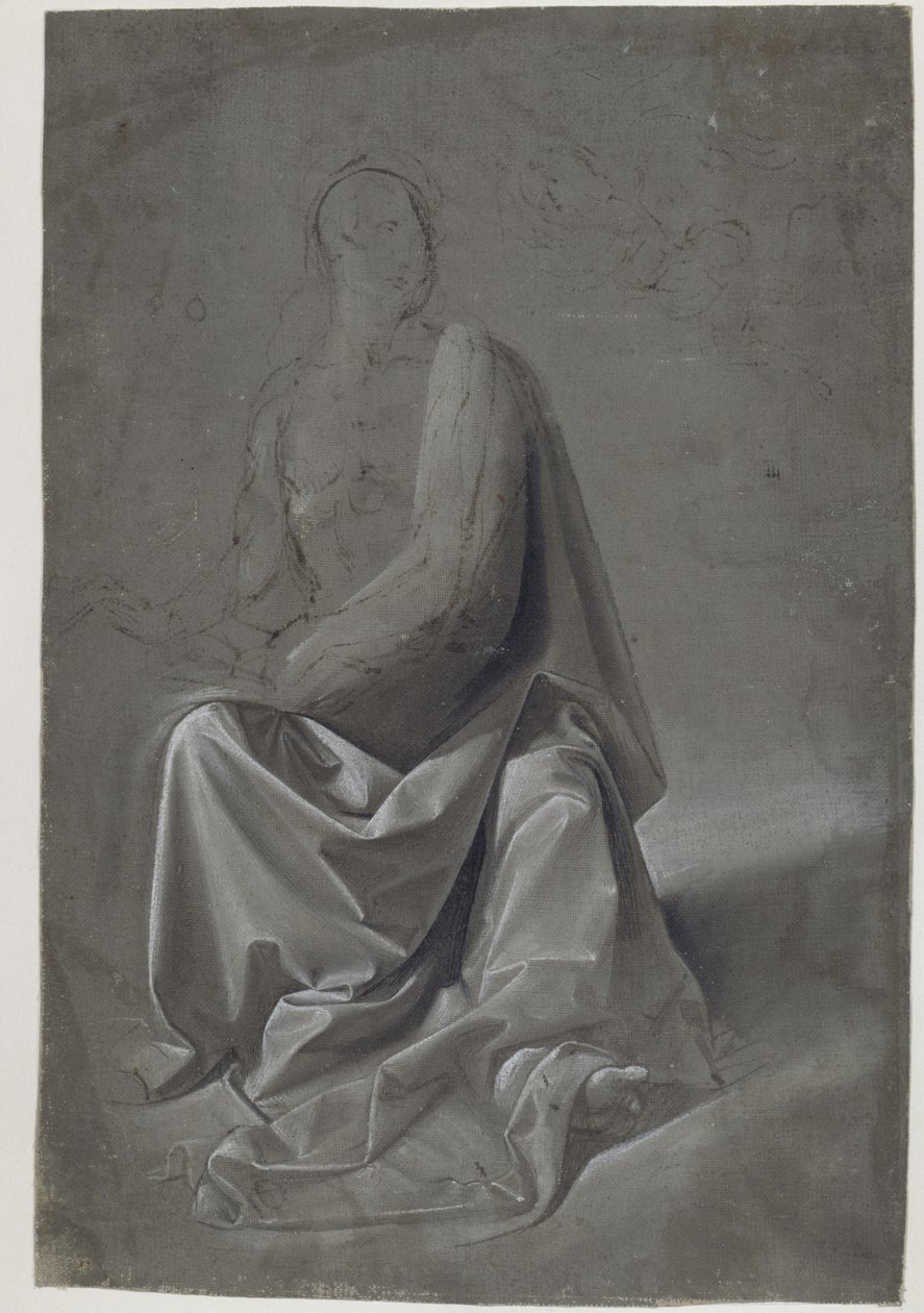 Estudo de drapeado (possivelmente estudo do manto de Mateus, o Evangelista) de Domenico Ghirlandaio