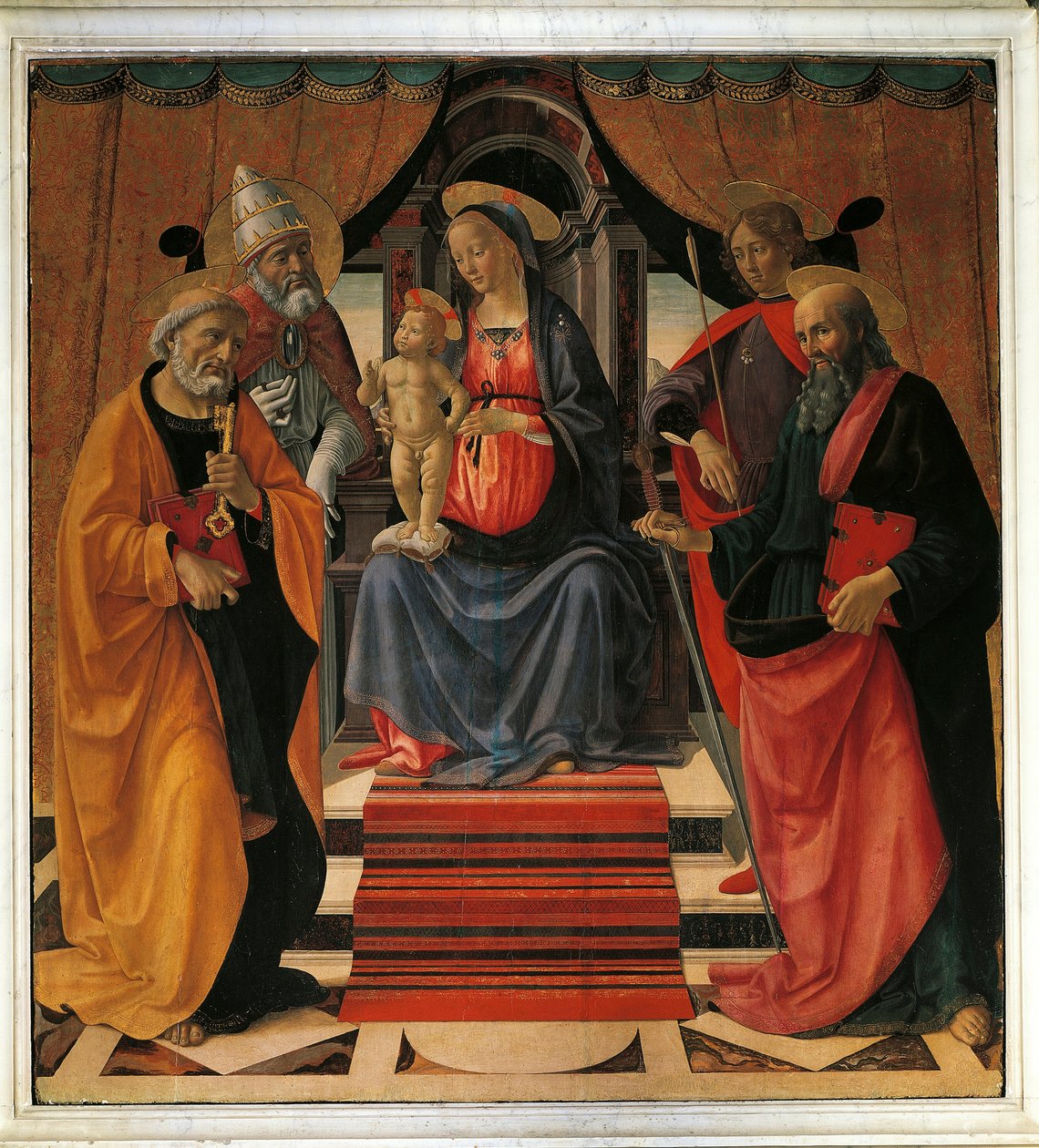 Santa Conversa. A Virgem Maria e Jesus Cristo rodeados por São Pedro, São Paulo, São Sebastião e pelo Papa São Clemente (pintura de Domenico Ghirlandaio
