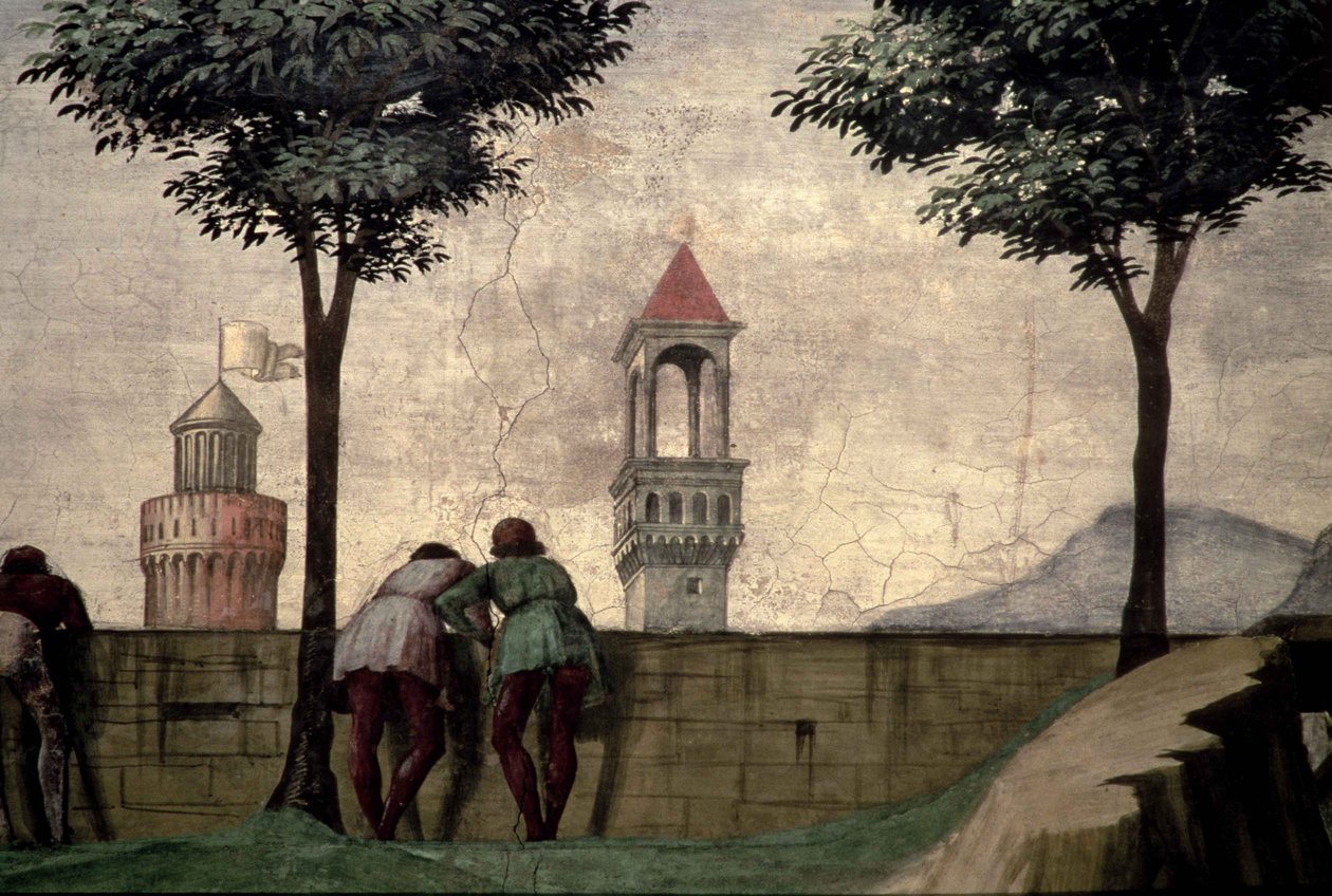 Homens olhando por cima de um muro, a partir da Visitação de Domenico Ghirlandaio