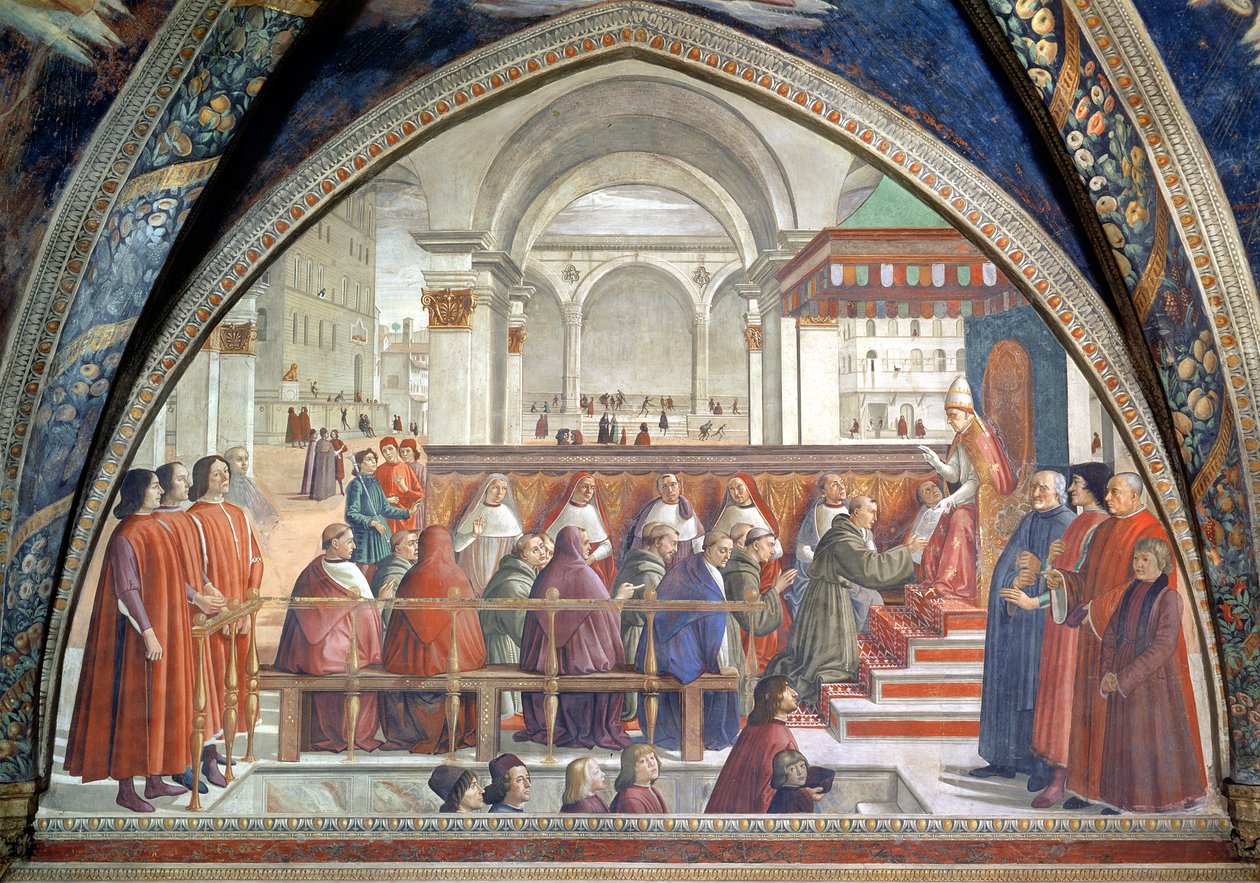 São Francisco recebendo a Regra da Ordem do Papa Honório, cena de um ciclo da Vida de São Francisco de Assis, 1486 (ver também 52660 e 176888) de Domenico Ghirlandaio