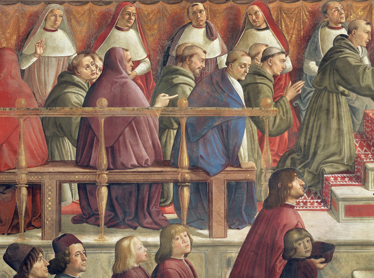 A aprovação da Ordem pelo Papa Honório III, cena da vida de São Francisco de Assis (detalhe de 85235) de Domenico Ghirlandaio