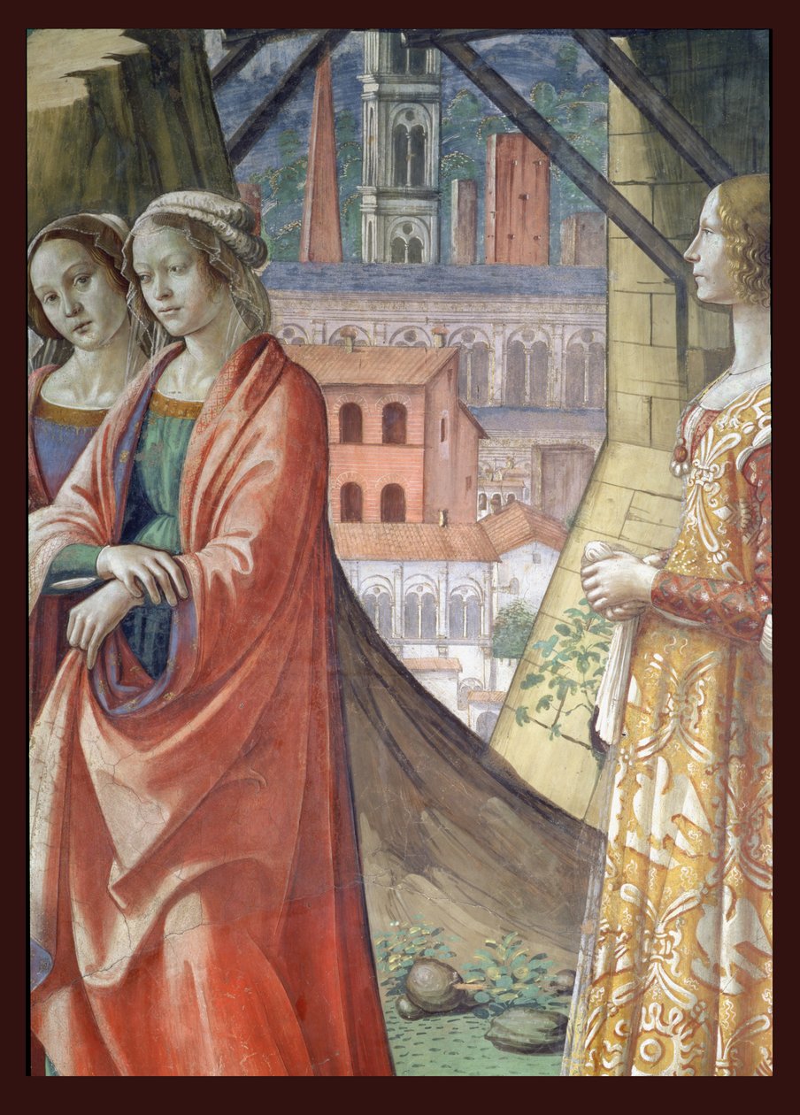 A Visitação, detalhe da cidade e das mulheres, da Vida de São João Batista, detalhe de 1490 afrescos de 60461 de Domenico Ghirlandaio