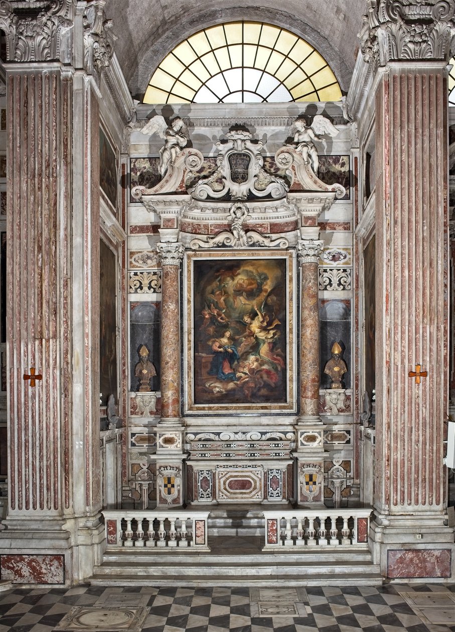 Anunciação, altar, sexta capela, c.1679 (óleo sobre tela) 345 x 200 cm de Domenico I Piola
