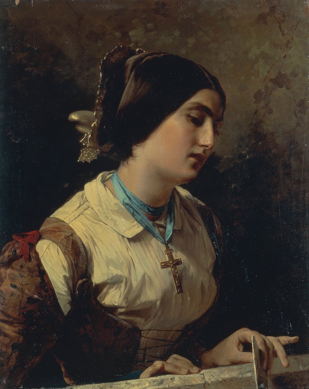 Lucia, uma Mulher Lombarda, de Domenico Induno, óleo sobre tela de Domenico Induno