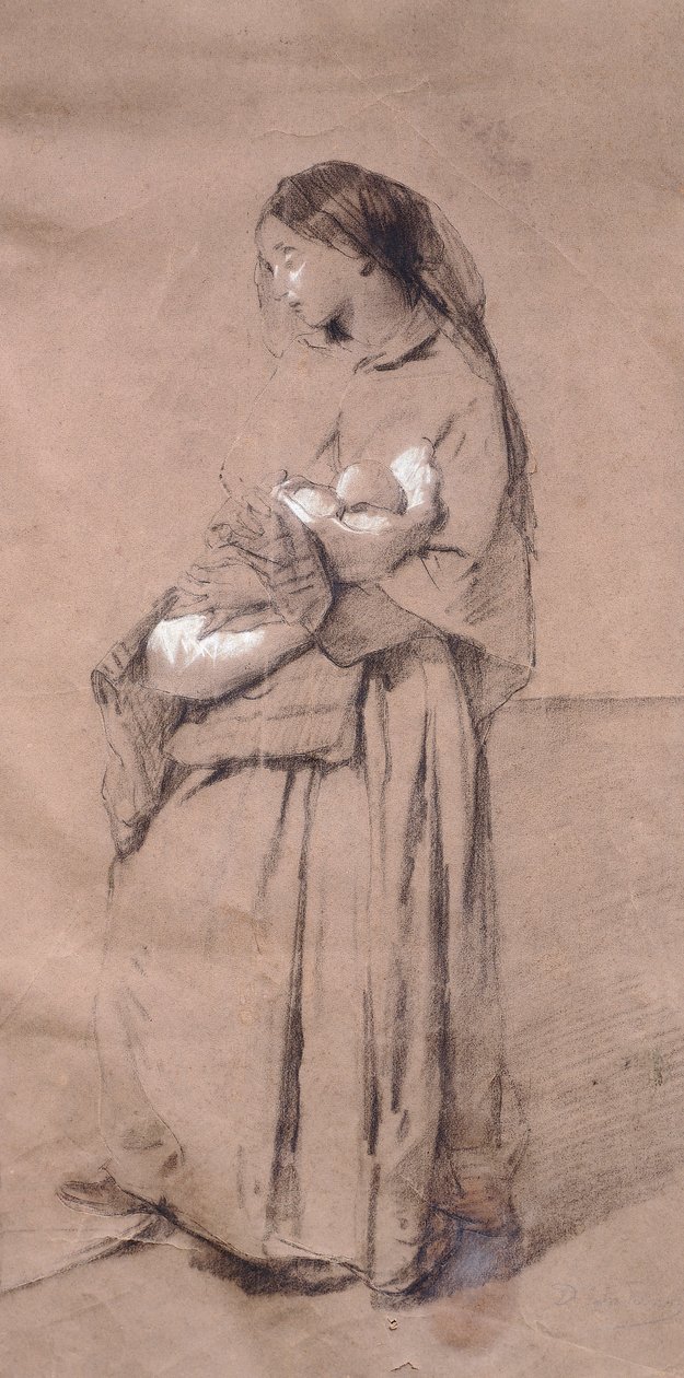 Mãe abandonada, por Domenico Induno, lápis sobre papel de Domenico Induno
