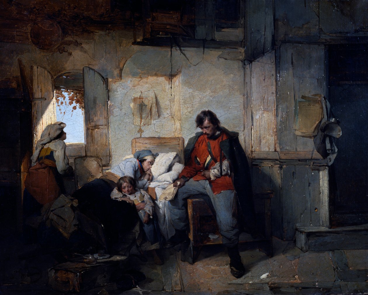 Regresso do soldado ferido, ca 1854, por Domenico Induno (1815-1878), óleo sobre tela, 42x53 cm, Itália de Domenico Induno