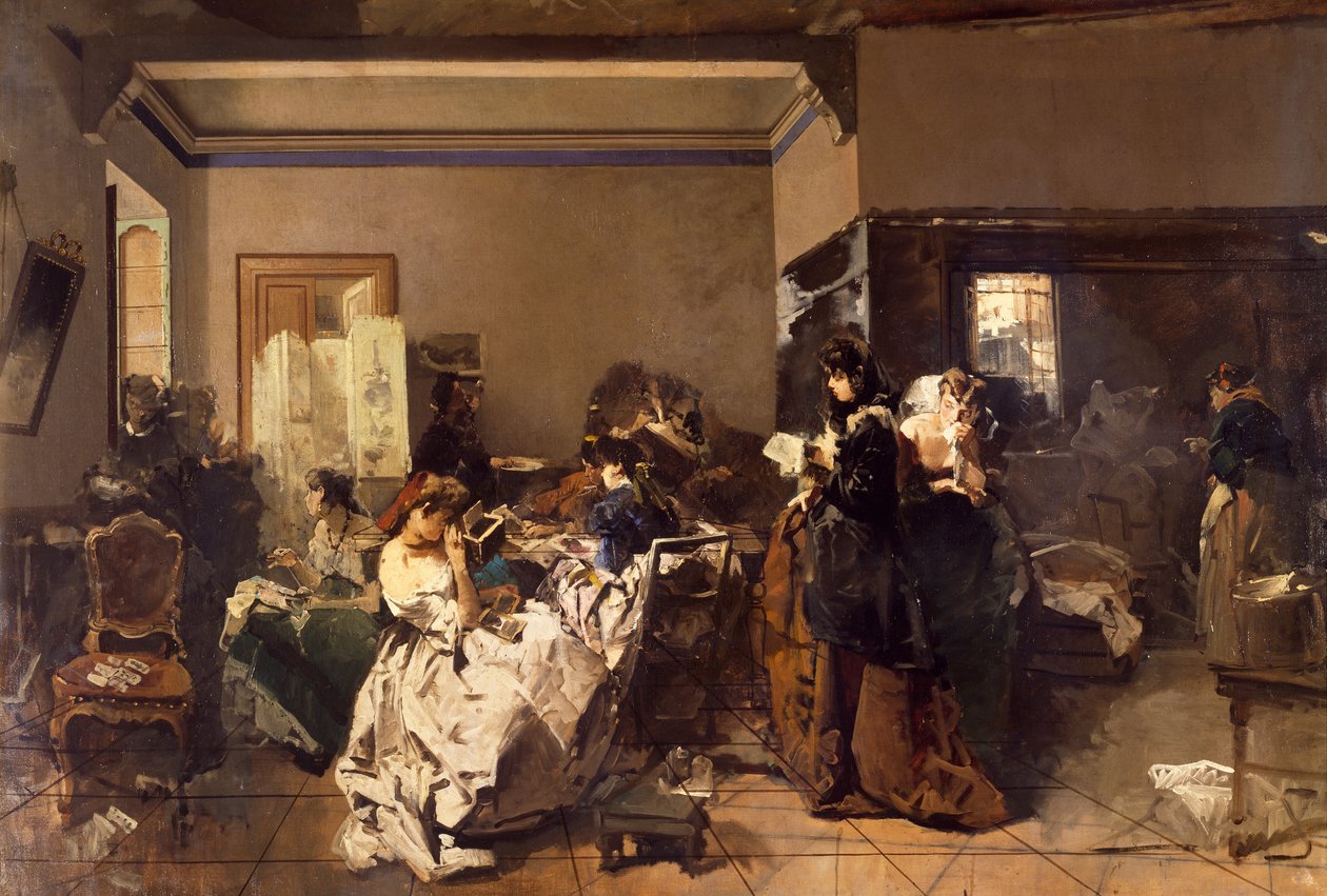 Escola para costureiras , por Domenico Induno (1815-1878), óleo sobre tela de Domenico Induno