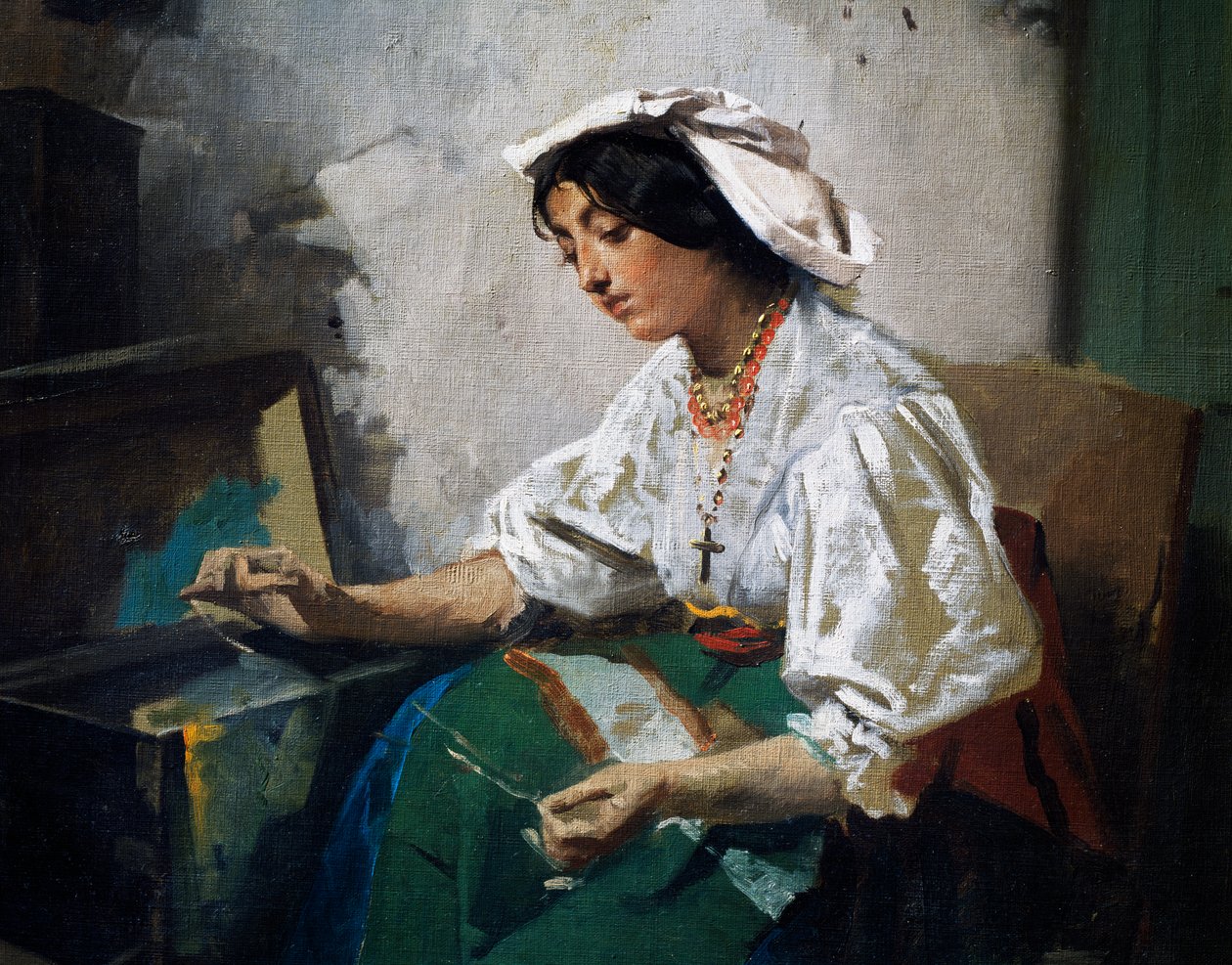 Rapariga de costura de Domenico Induno