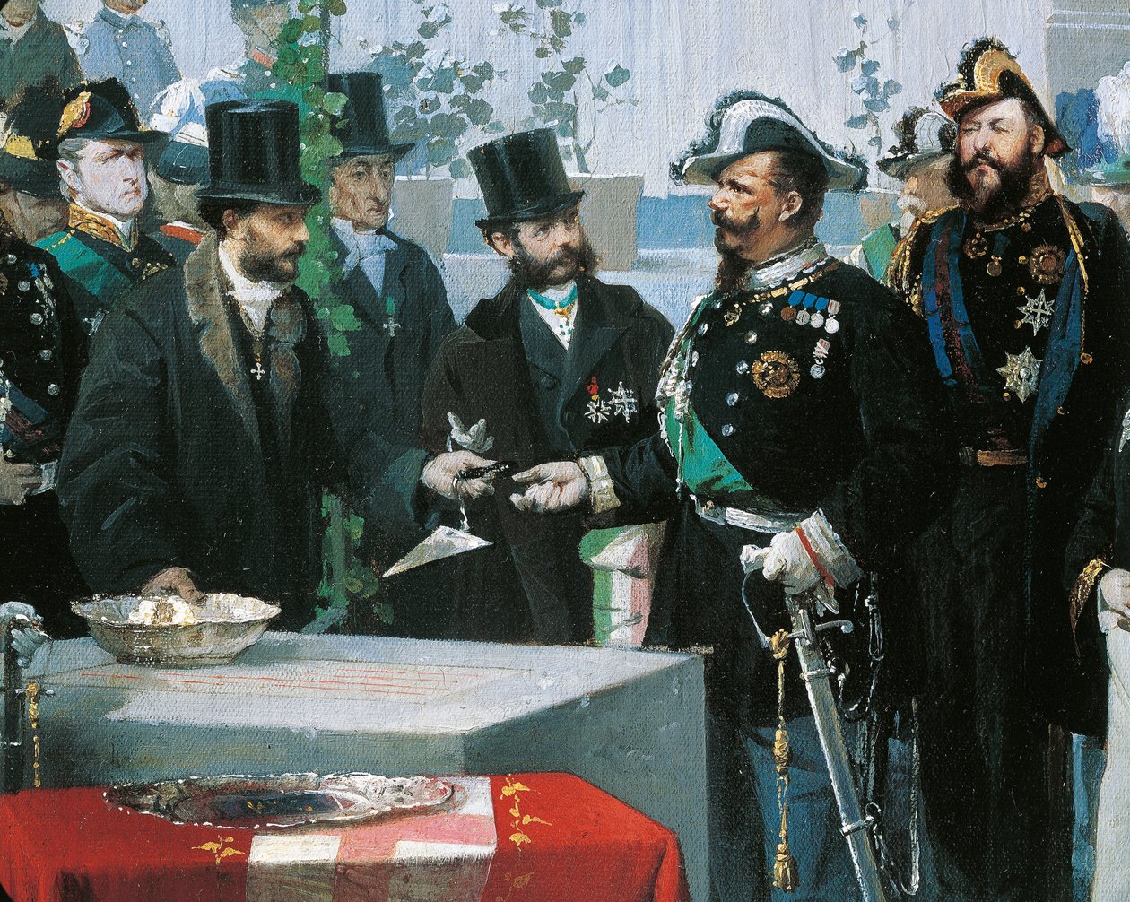 A Colocação da Pedra Fundamental da Galleria Vittorio Emanuele em Milão, de Domenico Induno, detalhe, óleo sobre tela de Domenico Induno