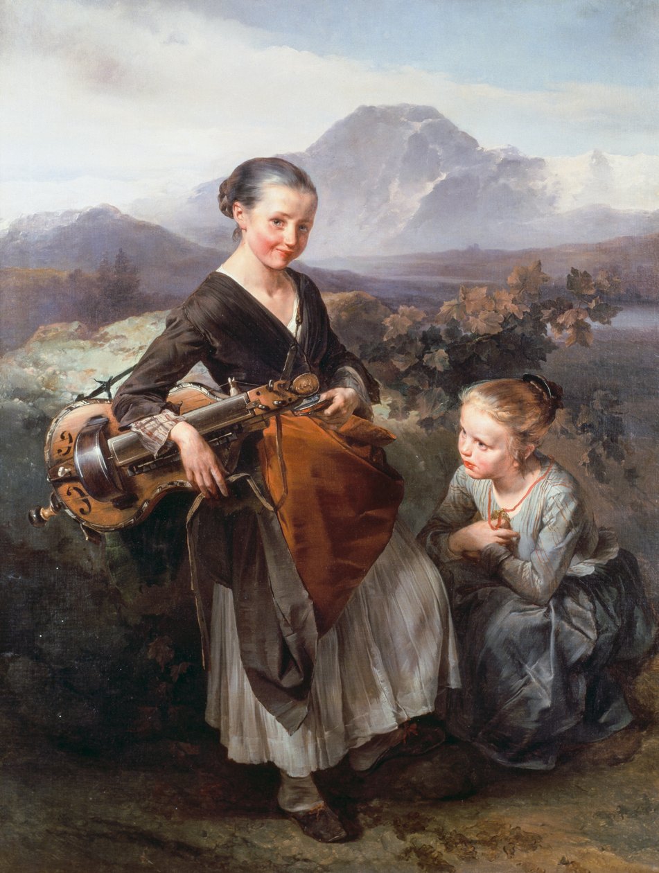 Mulher jogando um hurdy gurdy, de Domenico Induno (1815-1878), óleo sobre tela de Domenico Induno