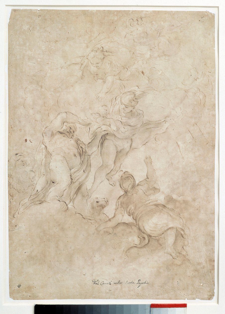 Júpiter confia Bacchus a Mercure Drawing com lavagem castanha e sangue de Domenico Canuti (1620-1684) Paris. Museu do Louvre de Domenico Maria Canuti