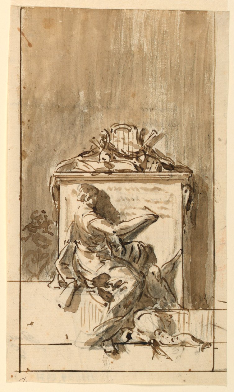 Desenho, Esboço de um monumento para ser fixado a uma parede, ca. 1800 de Domenico Mondo