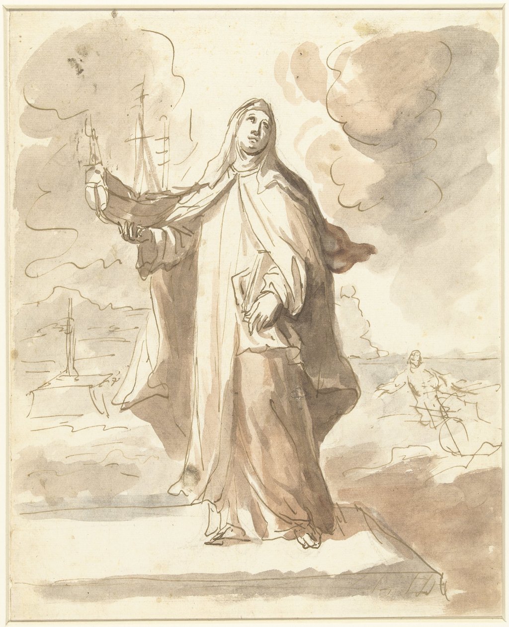 Santa Brigitta, de pé com nave na mão direita de Domenico Mondo