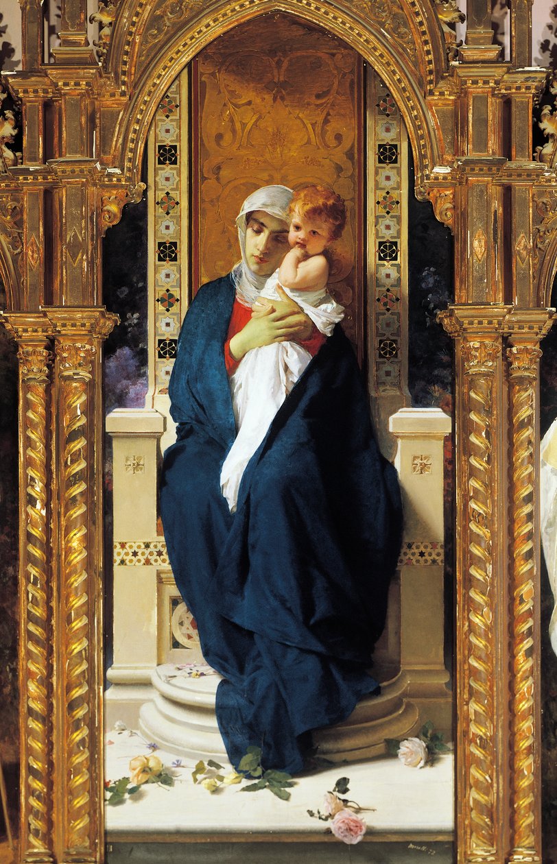 Tríptico de Nossa Senhora das Rosas, de Domenico Morelli (1823-1901), Detalhe, Capela de Santo Agostinho, Castelo de Corigliano Calabro, Calábria, Itália de Domenico Morelli