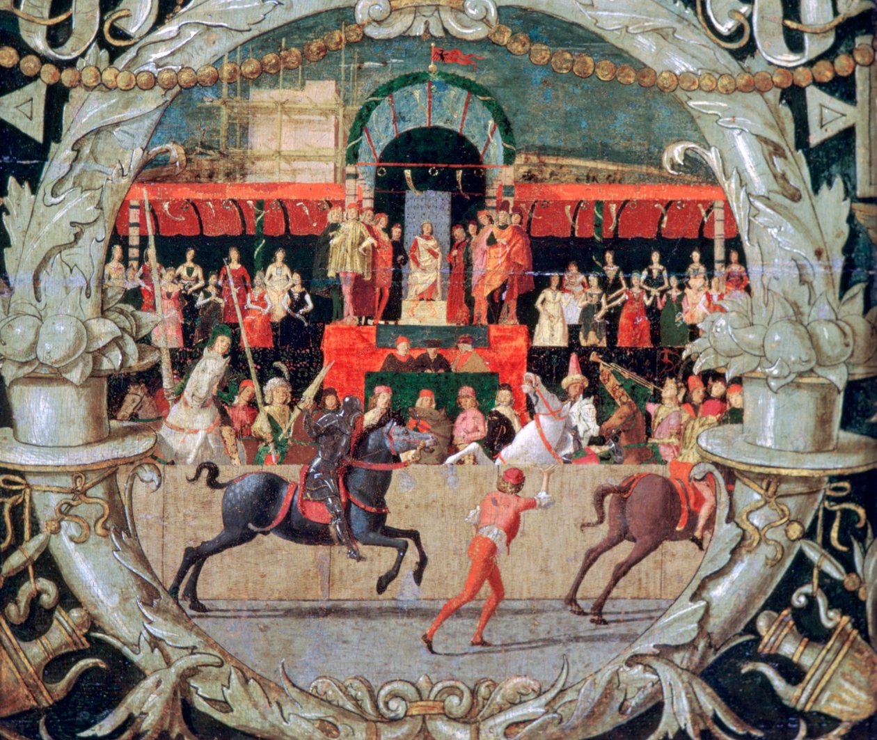 A violação dos sabinos antes do sinal, c1490 de Domenico Morone