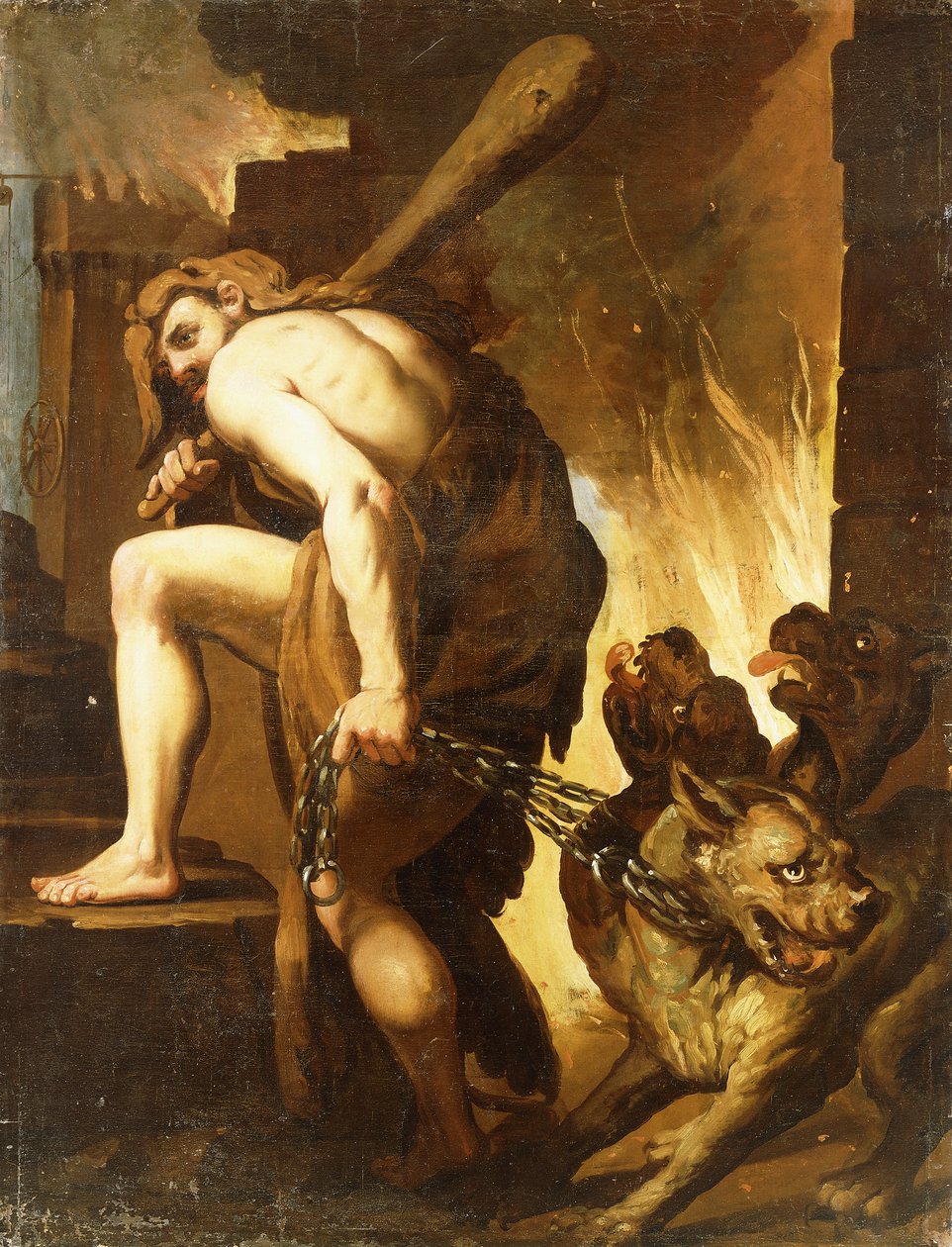 Hércules arrastando Cerberus do Inferno de Domenico Pedrini