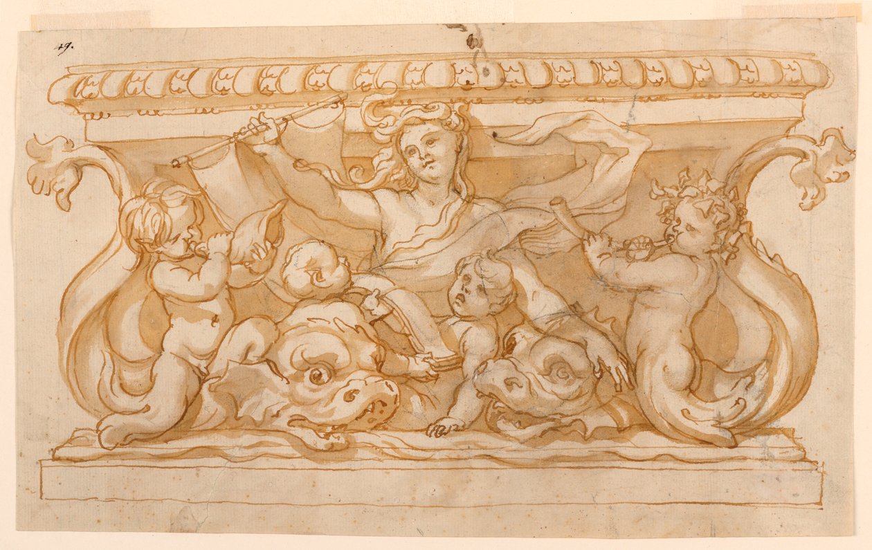 Desenho, Bacia da fonte, 1650-75 de Domenico Piola