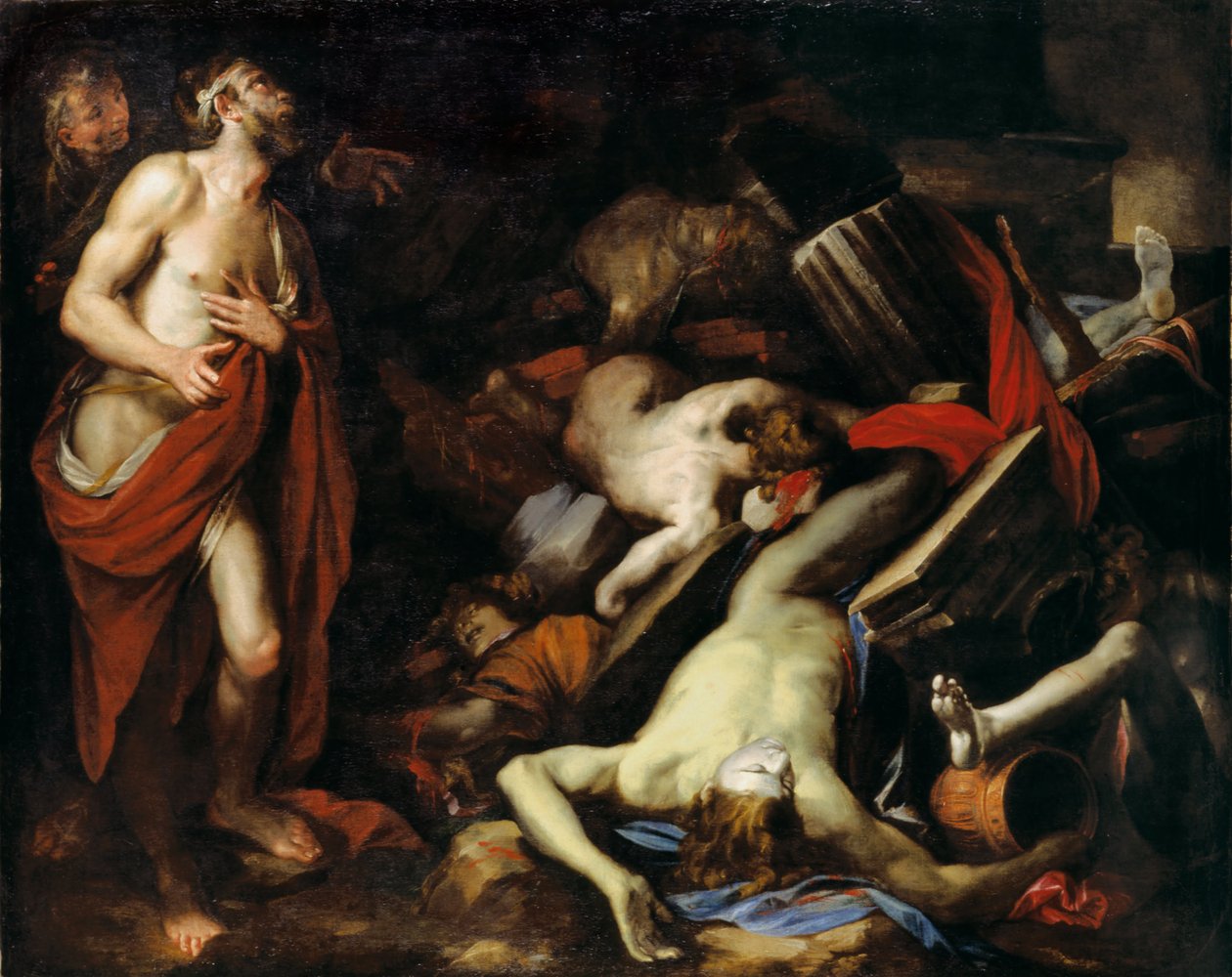 Jó e seus filhos, c. 1650 de Domenico Piola