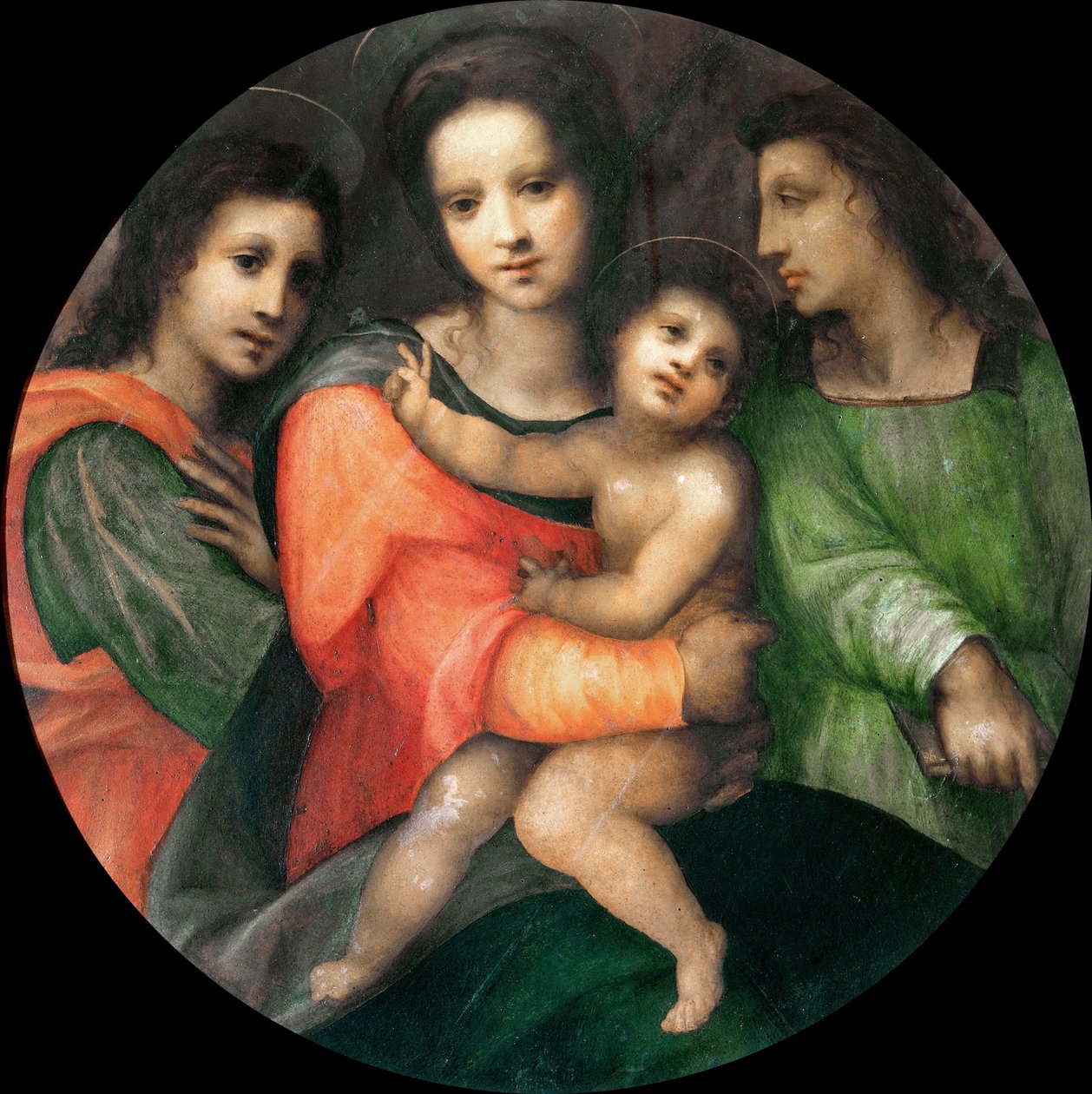 Madonna e criança com dois anjos. de Domenico Puligo