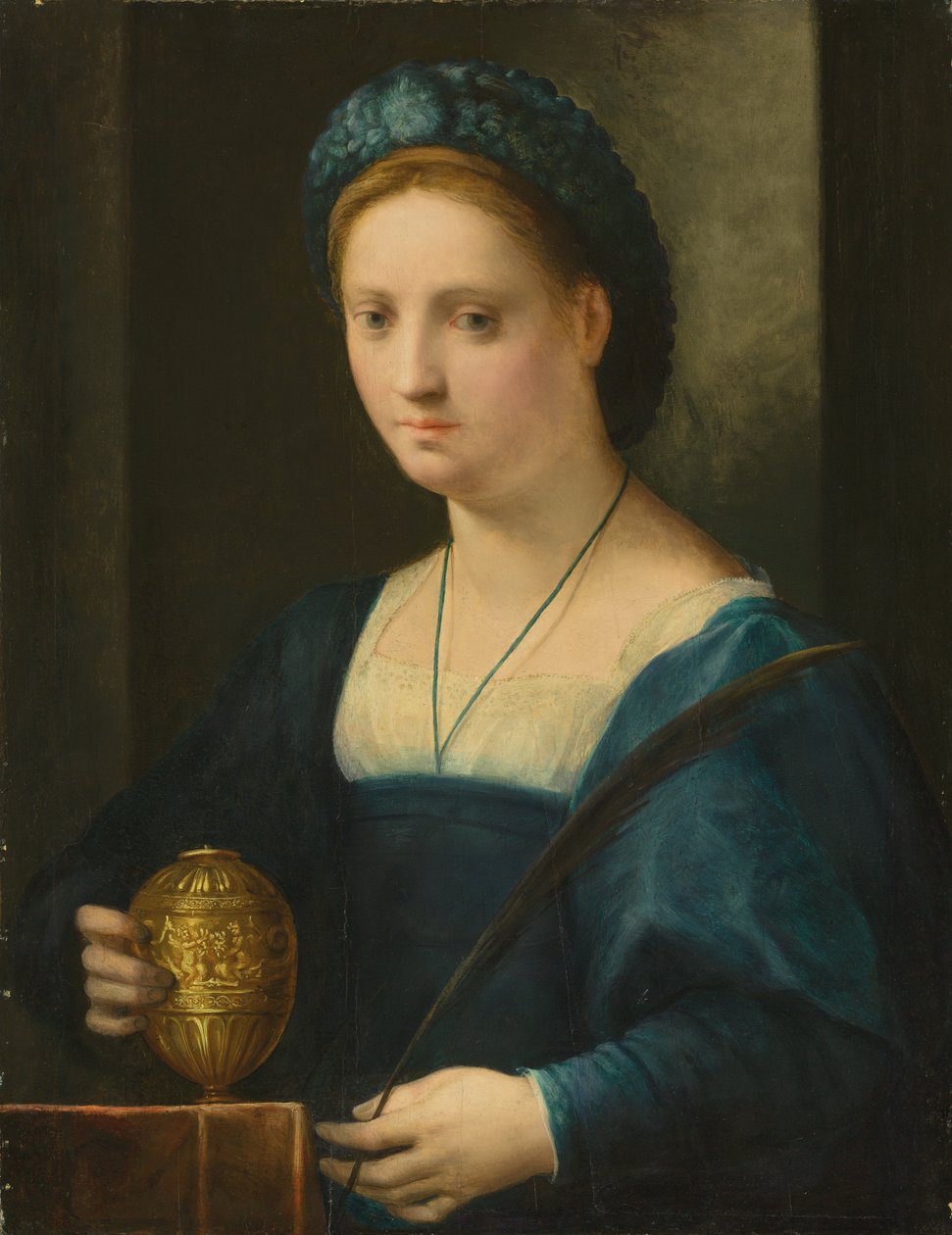 Retrato de uma senhora, como Maria Madalena (óleo no painel) de Domenico Puligo