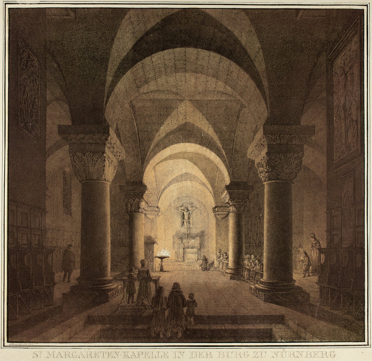 Capela de Santa Margarida na cidade de Nuremberg, da coleção de edifícios medievais memoráveis na Alemanha de Domenico Quaglio