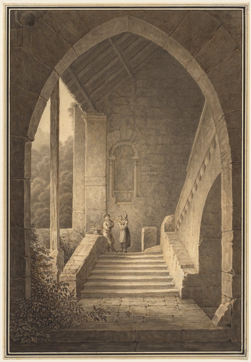 Escadaria exterior de uma ruína gótica Escadaria de uma ruína gótica, 1830. de Domenico Quaglio