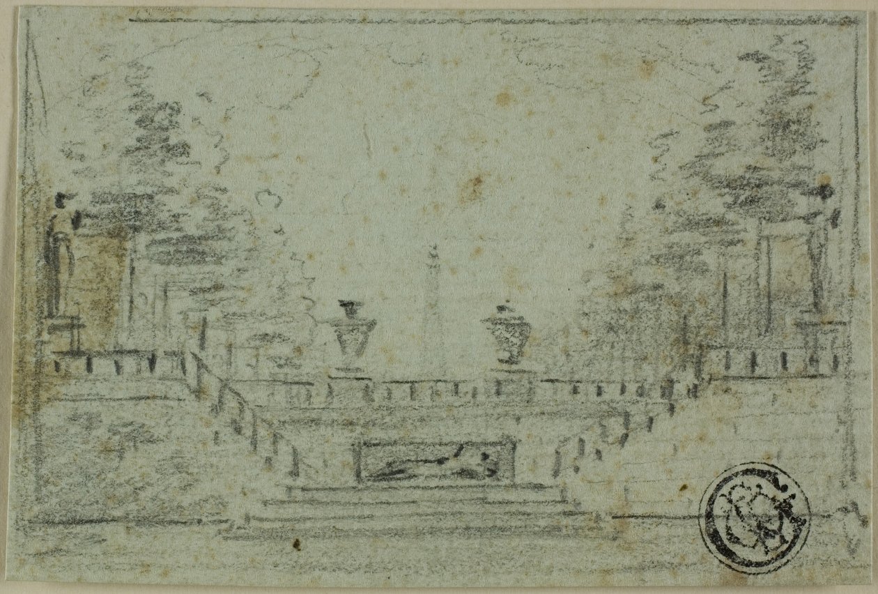 Escadaria e terraço no jardim formal de Domenico Quaglio