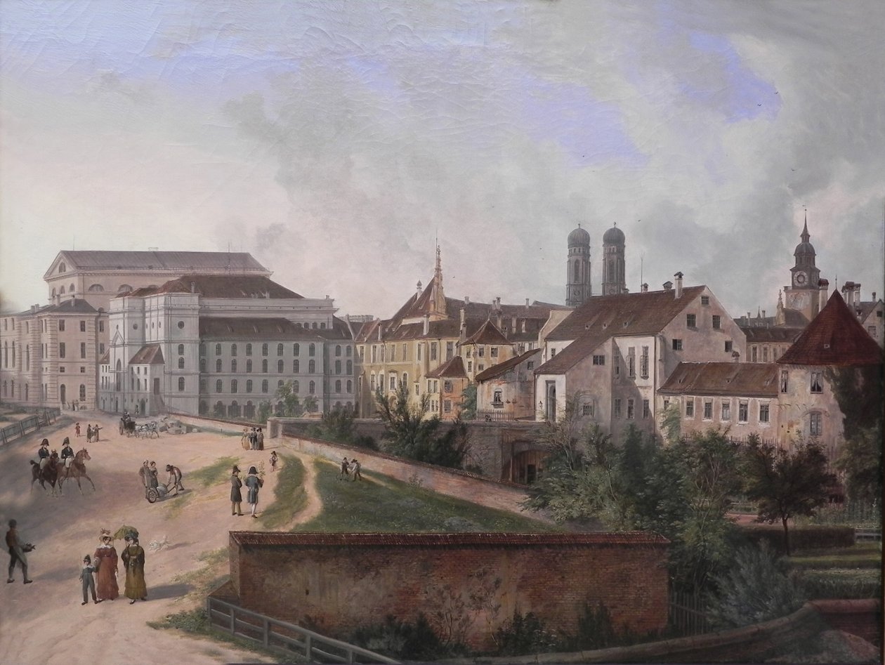 Alemão: Die Königliche Residenz von Nordosten im Jahr 1827 A Residência Real em Munique a partir do Nordeste em 1827 de Domenico Quaglio the Younger