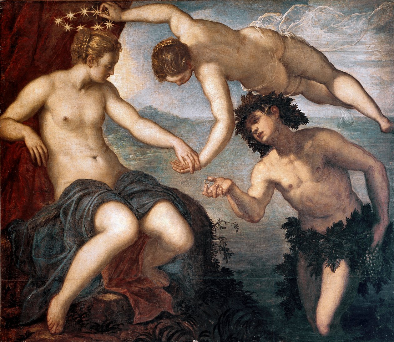 Bacchus, Venus e Ariane Pintura por Tintoretto ou Tintoret (Jacopo Robusti) (1518-1594) 1577-1580 Sol. 146x167 cm Telha do anticollege, Doge