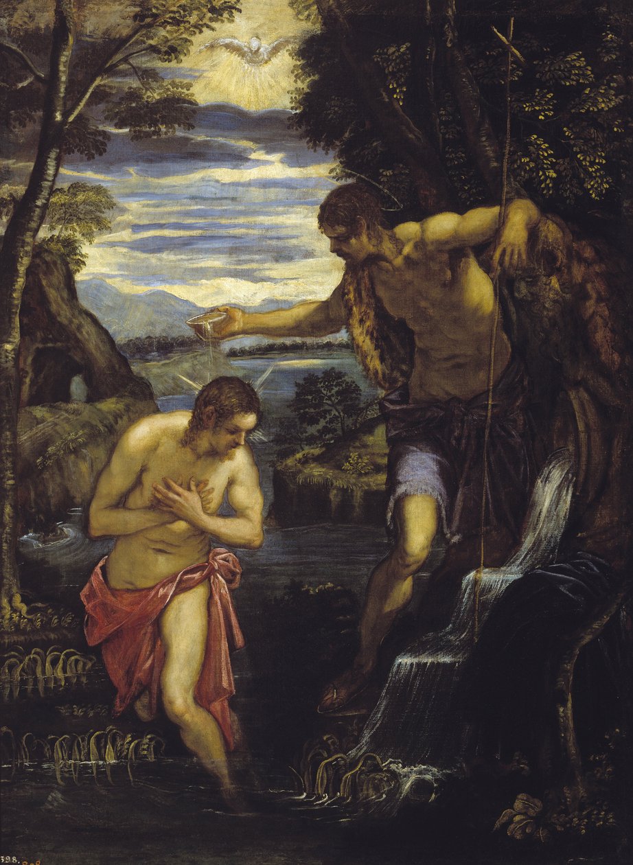 Bapteme du Christ - O Baptismo de Cristo - Tintoretto, Domenico (1560-1635) - ca 1585 - Óleo sobre tela - 137x105 - Museo del Prado, Madrid de Domenico Robusti Tintoretto