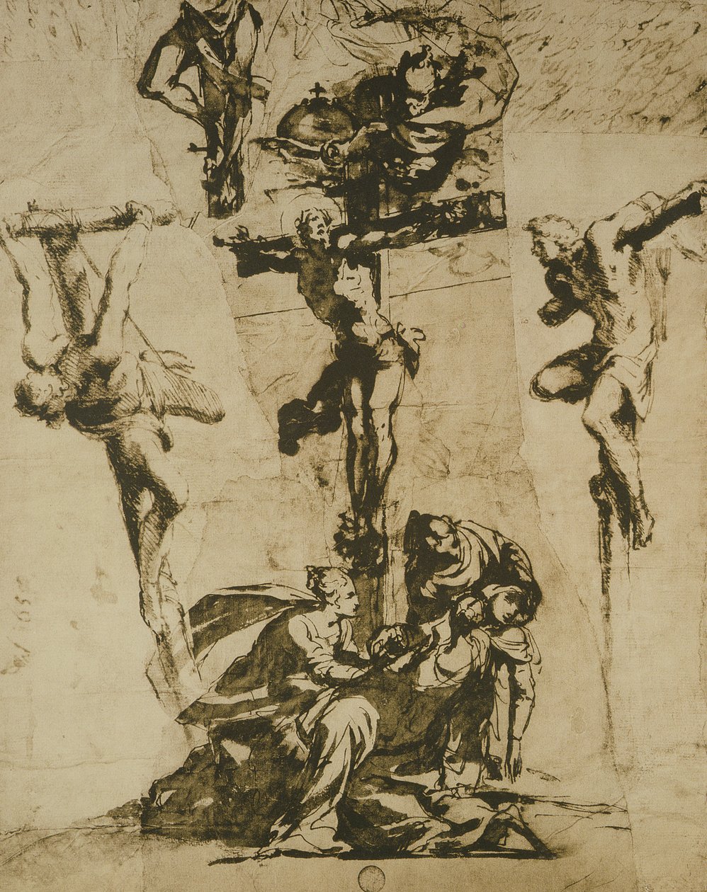 Estudo da crucificação e da virgem desmaiada de Domenico Robusti Tintoretto
