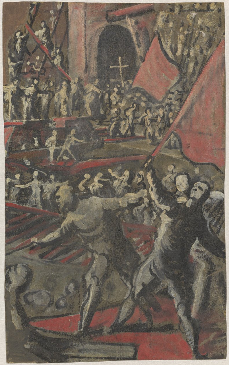 Soldados venezianos atacando Constantinopla (reto) de Domenico Tintoretto