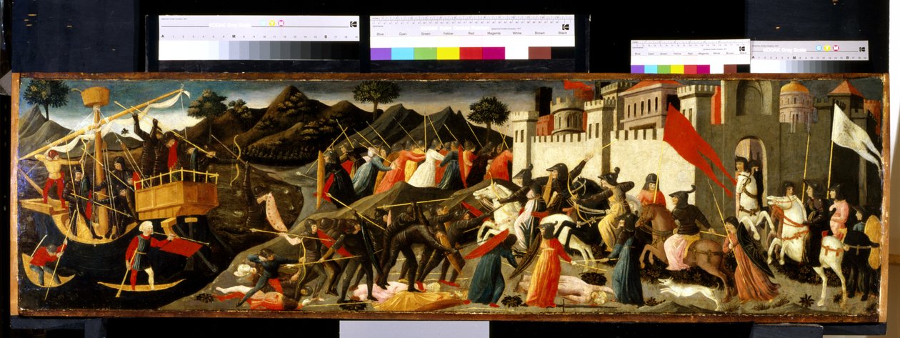 Batalha de Camila e Enéas (tempera sobre madeira) de Domenico di Michelino