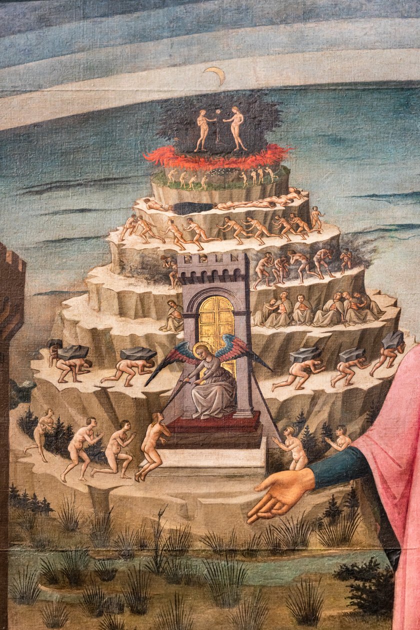 A Divina Comédia de Dante Alighieri, detalhe do Morro do Purgatório de Domenico di Michelino